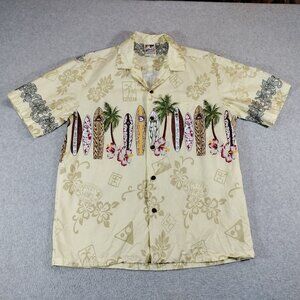 Hawaiian Togs Shirt Mens Large Yellow Maui North Shore Surfing Camp Collar